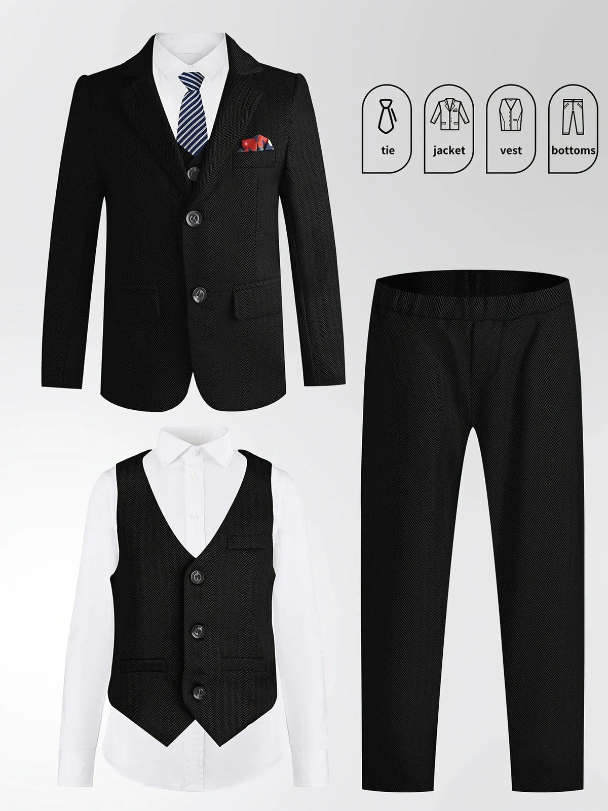 Boys Girls Spring Pink 4Pieces/Set Jacket Vest Pants Bowtie Wedding Suit Kids Photography Dress Children Host Piano Costume