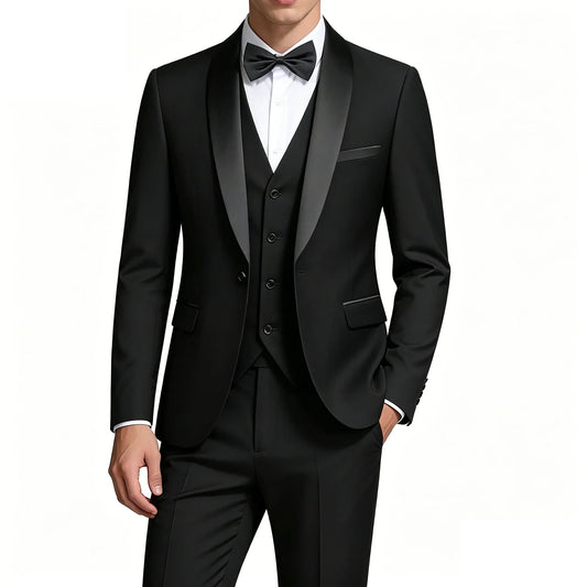 Men's 3 Piece Tuxedo Suit Set, Shawl Lapel Slim Fit Blazer Vest Pants for Wedding Groom Party Prom