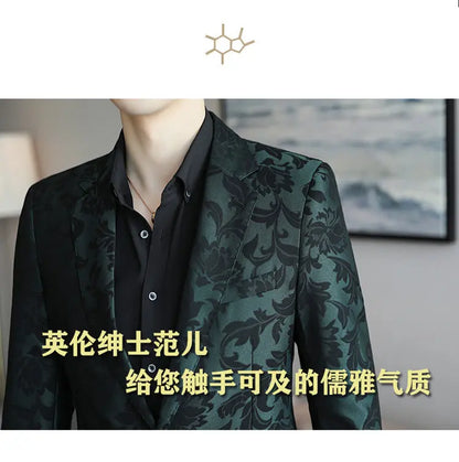2025 Spring Luxury High-end Jacquard Men's Suit Coats British Style Men Slim Fit Casual Groom Wedding Dress Party Suit Blazers