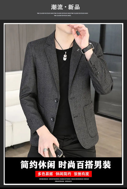 Blazer Men's Fashion Business Outdoor Travel Solid Color Trendy Wedding Youth Slimming Versatile Casual High Formal Wear Blazer
