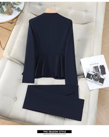 Elegant Ladies Autumn Trousers Suit Women Long Sleeve Blazer and Pants 2 Piece Matching Sets Work Wear Office Formal Outfit