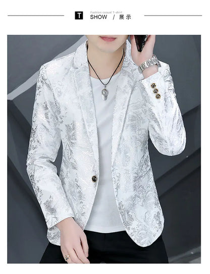 Blazer New Men's Fashion Business Gentleman Gentleman Hot Stamping Print Outdoor Performance Trend Wedding Banquet Casual Blazer