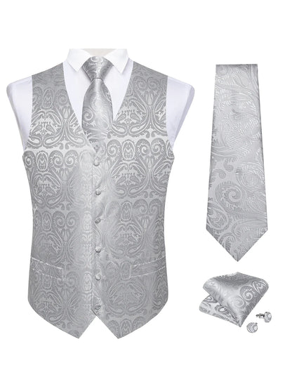 Men's Suit Vest and Tie Set – Single Breasted Waistcoat with Necktie and Pocket Square for Weddings and Business Events
