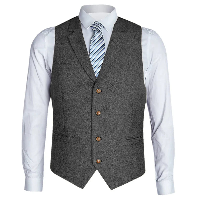 Men's Vest Herringbone Single Button with Lapel Waistcoat for Wedding Business Formal Wear