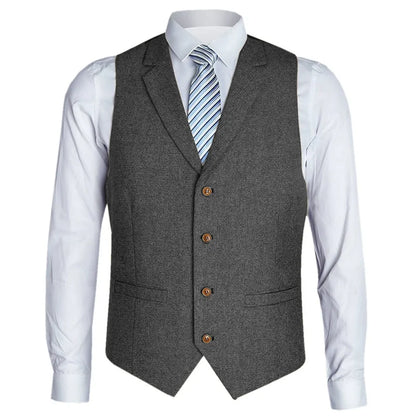 Men's Vest Herringbone Single Button with Lapel Waistcoat for Wedding Business Formal Wear