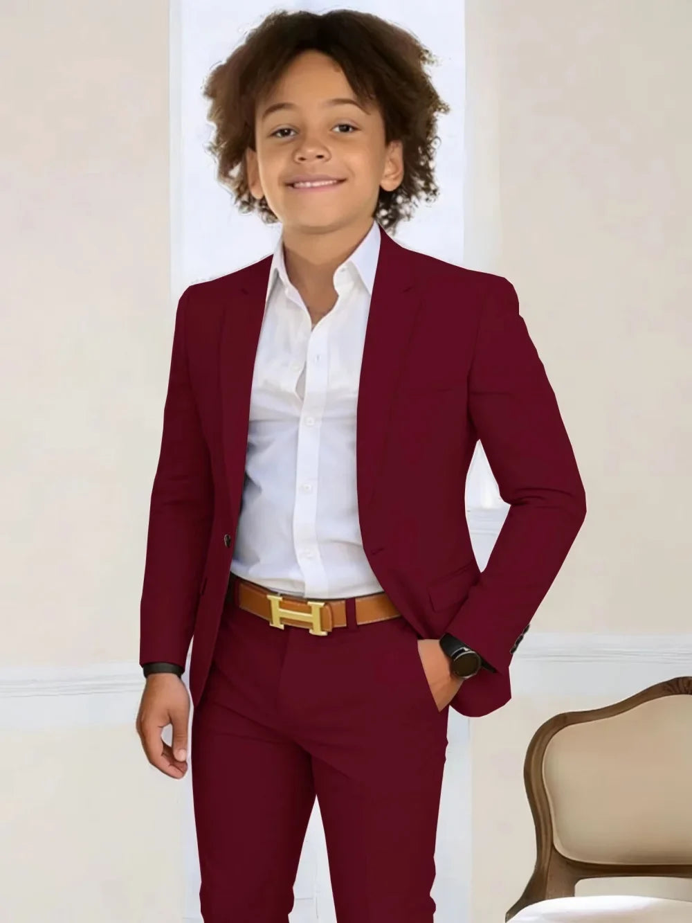 Boys Stylish Suit Set 2 Pieces Piano Performance Wear Ome Button Classy Kids Slim Fit Suits For Wedding Notched lapel Tuxedo