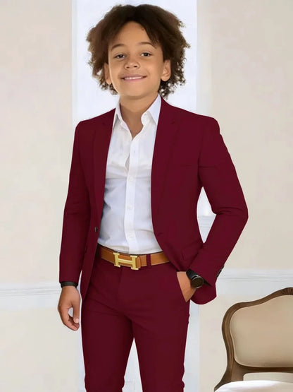 Boys Stylish Suit Set 2 Pieces Piano Performance Wear Ome Button Classy Kids Slim Fit Suits For Wedding Notched lapel Tuxedo