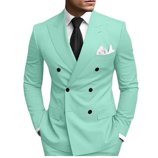Classic Solid Suit Set 2 Pieces Jacket Pants For Men Wedding Groom Sets Double Breasted Men's Suits Banquet Tuxedo Wear XS-5XL