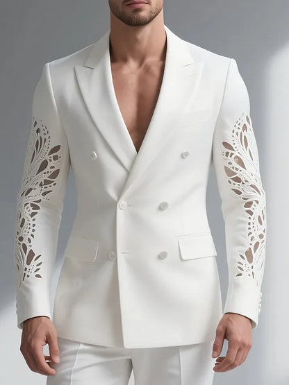 Peaked Lapel Double Breasted Burnt-Out Long Sleeve Blazer