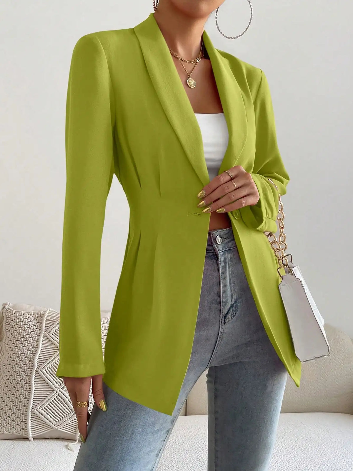 Womens Solid Color Classic Blazer Long Sleeve Single Button Slim Fit Office Work Jacket Autumn Spring Formal Outerwear