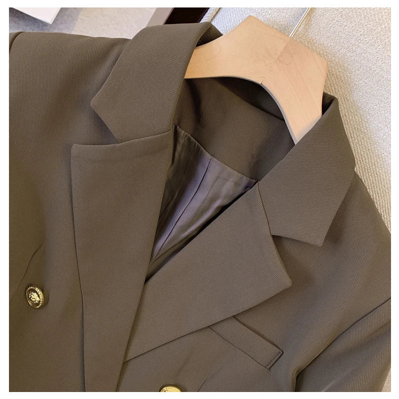 Women's Coffee Autumn Blazer Coat Vintage Harajuku Elegant Long Sleeve Fitted Suit Jacket Outerwear Top 2000s Emo Clothes 2025