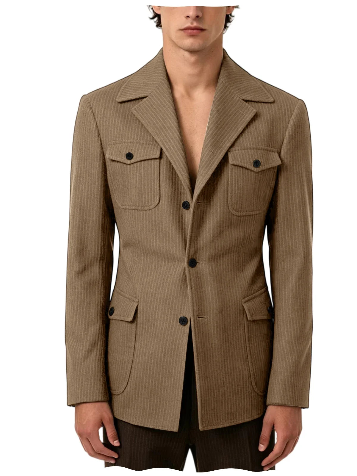 Men's Pinstripe Blazer Slim Fit Notched Lapel Lightweight Breathable Multi Pocket Comfortable Casual Sport Coat For Summer