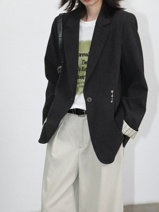 New Women Blazer Coat Single-breasted Loose Casual Contrasting Cuffs Office Ladies Suit Jacket Spring Autumn 2026