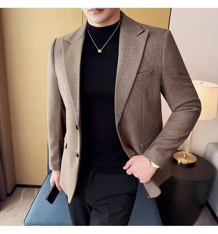 Men's Blazer Single Breasted Slim Fit Korean Style Casual Suit Jacket