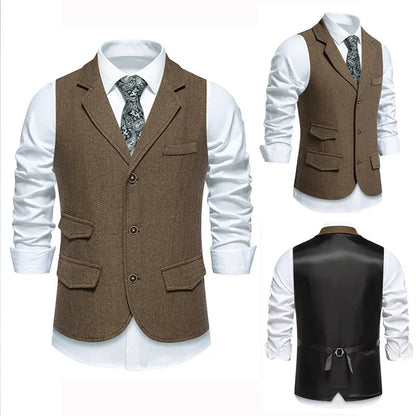 Men's Waistcoat Herringbone Tweed Slim Fit Wool Blend Formal Vest for Wedding