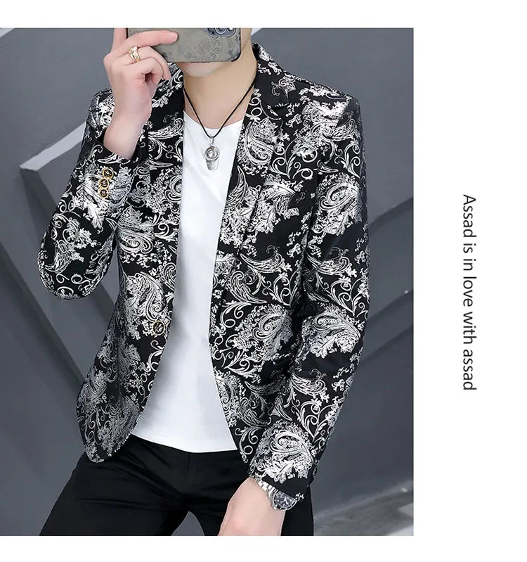 Blazer New Men's Fashion Business Gentleman Gentleman Hot Stamping Print Outdoor Performance Trend Wedding Banquet Casual Blazer