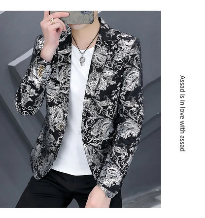 Blazer New Men's Fashion Business Gentleman Gentleman Hot Stamping Print Outdoor Performance Trend Wedding Banquet Casual Blazer
