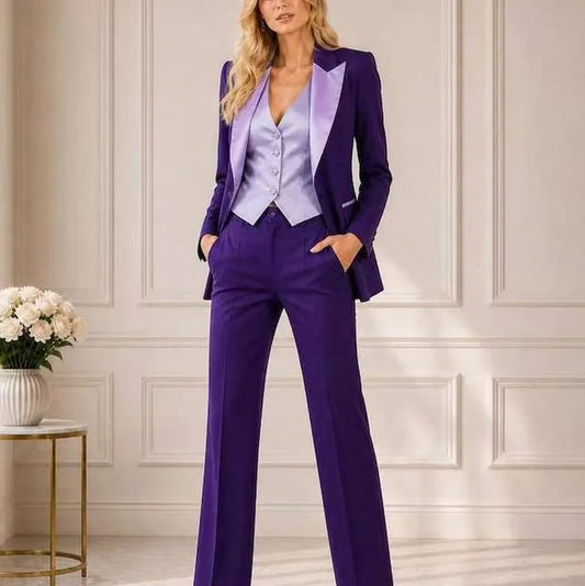 New Purple Formal Business Women Suit Wedding Party Prom Ladies Mother Girl Tuxedos Costume 3 Piece Set Blazer Vest Pants