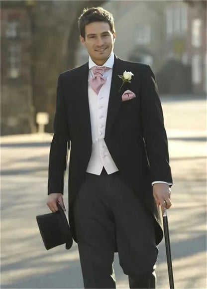 Italian Tailcoat Design Men Suits For Wedding Prom (Jacket+Pant+Vest) Elegant Men Suit Set Groomsmen Groom Tuxedos
