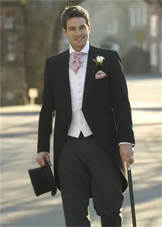 Italian Tailcoat Design Men Suits For Wedding Prom (Jacket+Pant+Vest) Elegant Men Suit Set Groomsmen Groom Tuxedos