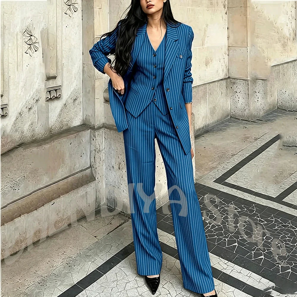 Tailor-Made Striped Suit For Women High Quality Peaked Lapel Single Breasted Three Piece Business Office Lady Formal Outfit