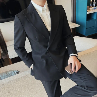 2026 Autumn Double Breasted Men's Slim Fit Business Blazers High-quality Casual Suit Jacket Groom's Wedding Suit Men Clothing