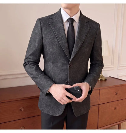 2026 Luxury Leather Suit Jacket Men's Business Casual Leather Men Blazers Social Wedding Groom Banquet Formal Coat Streetwear