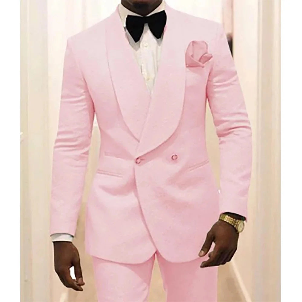 Men's Double Breasted 2-Piece Wedding Suit with Rose Jacket — Smoking Suit for Men