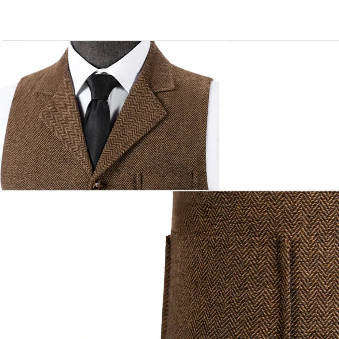 Men Vest Herringbone Lapel Single Breasted Waistcoat for Wedding and Business
