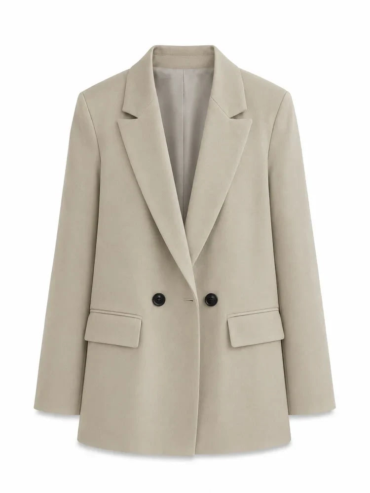Women Double Breasted Blazer Elegant Office Lady Suit Jacket Oversized Casual Long Sleeve Blazer Spring Autumn Outerwear