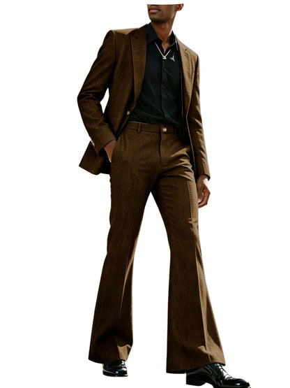 Men's 2-Piece Retro Flare Suit – Slim Fit Bell Bottom Blazer & Wide Leg Pants for Formal Occasions