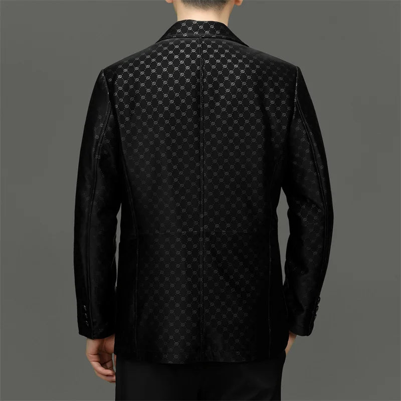 Men's Black Sheepskin Leather Blazer – Smart Casual Single Breasted Suit Jacket