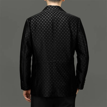Men's Black Sheepskin Leather Blazer – Smart Casual Single Breasted Suit Jacket