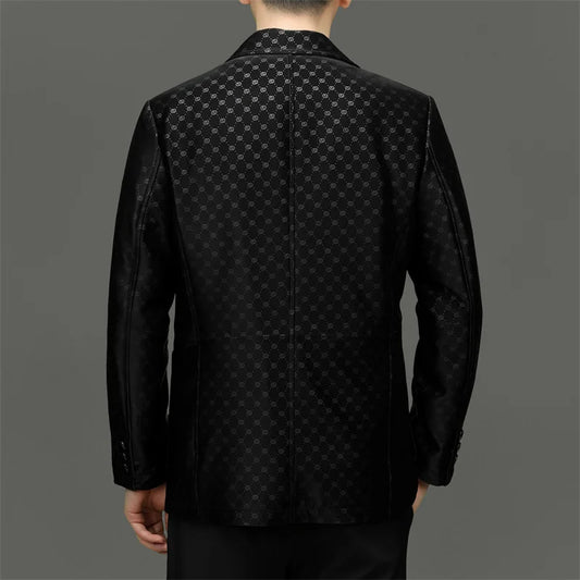 Men's Black Sheepskin Leather Blazer – Smart Casual Single Breasted Suit Jacket