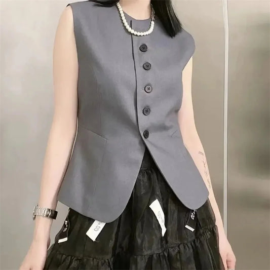 Female Fashion High-grade Suit Vest Top Coat Women Xiaoxiangfeng Blazer Waistcoat Jacket Spring Summer Ladies Sleeveless Outwear