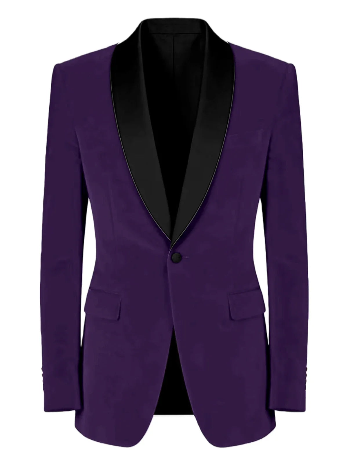 Men's Velvet Tuxedo Blazer Black Trim Shawl Lapel Slim Fit 1-Button Flap Pockets Suit Jacket Formal Wedding Party Sport Coats