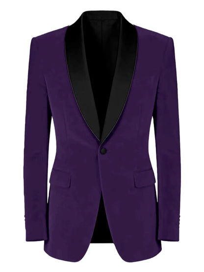 Men's Velvet Tuxedo Blazer Black Trim Shawl Lapel Slim Fit 1-Button Flap Pockets Suit Jacket Formal Wedding Party Sport Coats