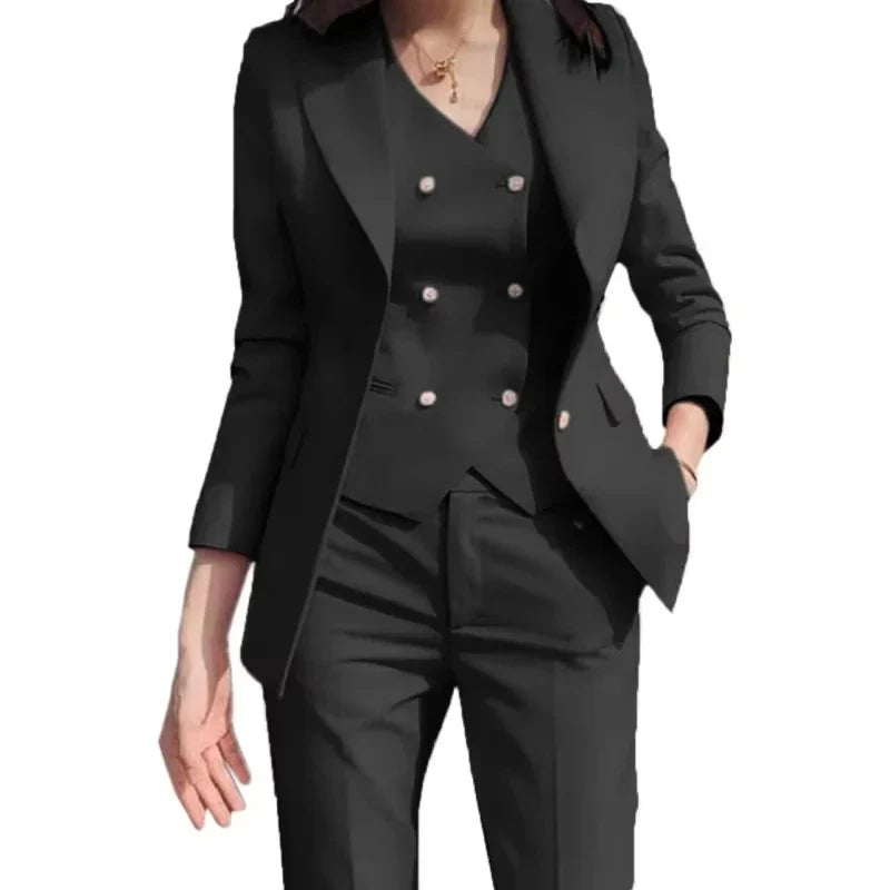 Fashion Luxury Rose Pink Women Suit 3 Pieces Formal Slim Fit Female Women Custom Made Office Work Wear Set Jacket Vest With Pant