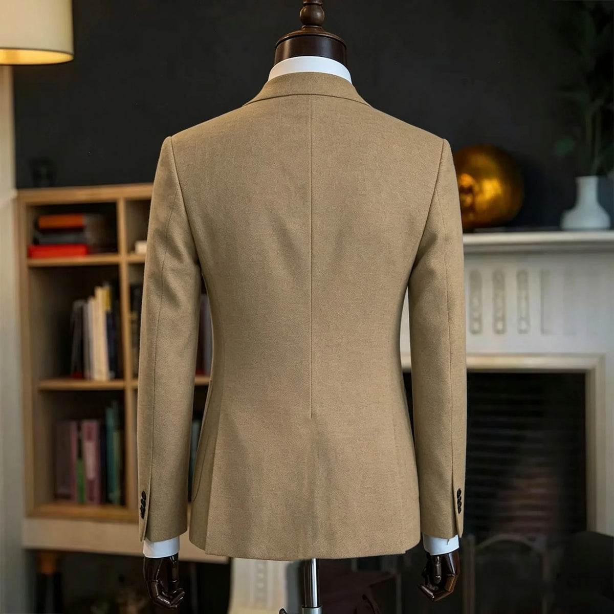 Classic Men Linen Blend Suit Blazer Double Breasted Peak Lapel Man Formal Jacket  Business Slim Fit Lightweight Coat For Wedding