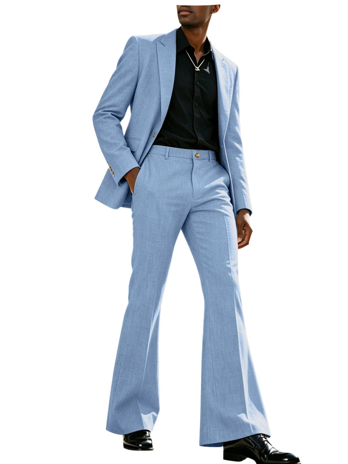 Men's 2-Piece Retro Flare Suit – Slim Fit Bell Bottom Blazer & Wide Leg Pants for Formal Occasions