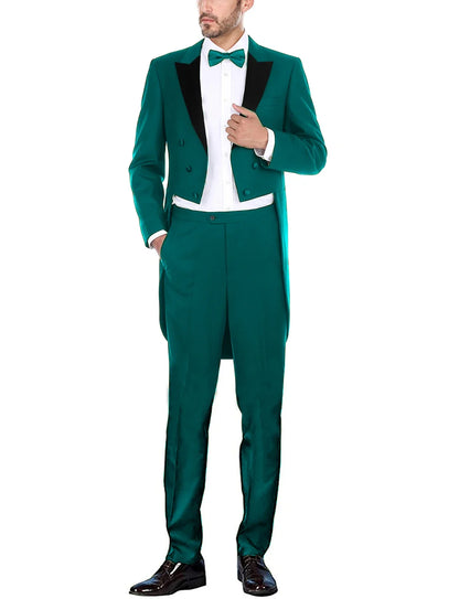 Classic Men Suits Solid Long Tailcoat Wedding Groom Tuxedos Morning Dinner Groomsmen Fromal Party Suits 2 Pieces Blazer Pants