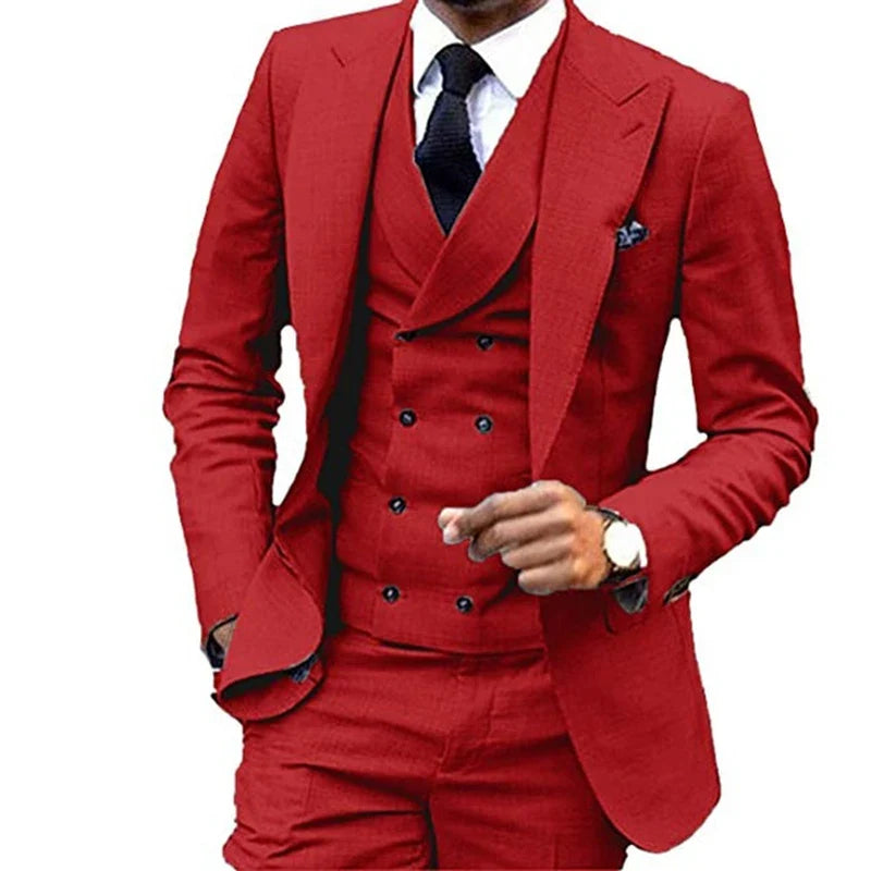 Costume de Lin 3 Pièces Blazer Gilet et Pantalon Ensemble de Smoking Ajusté pour Garçons d'Honneur Robes de Soirée Élégantes Gilet Style Rétro avec Col en V