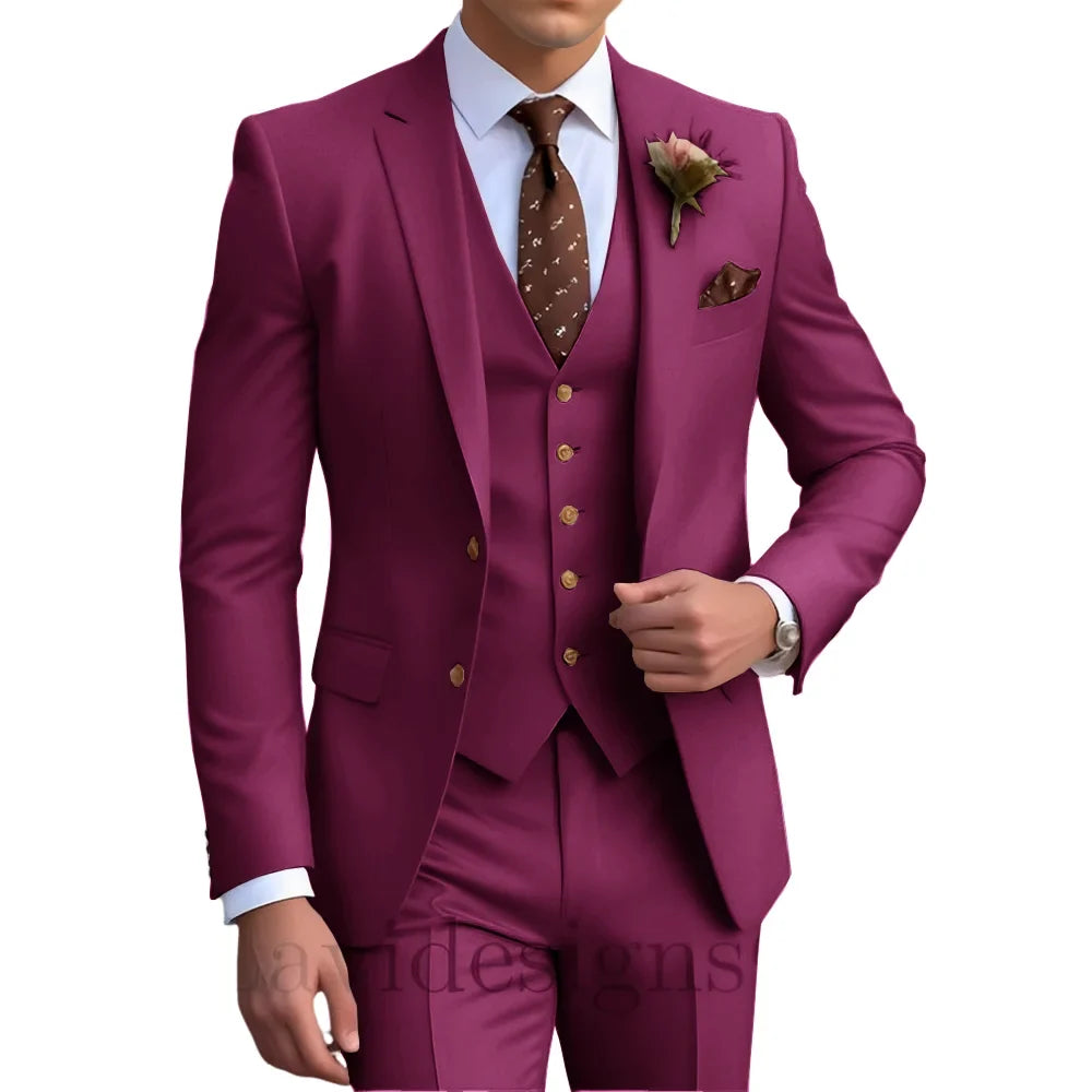 Elegant Men's Wedding Tuxedo Slim Blazer Pants Vest 3 piece Suit XS-5XL Custom Youth Suit 2025 New Style Suits