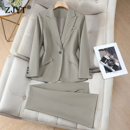 Elegant Ladies Business Chic Blazer Pants Suits Women Autumn Winter Plus Size Work Wear Outfit Jacket and Trousers Sets