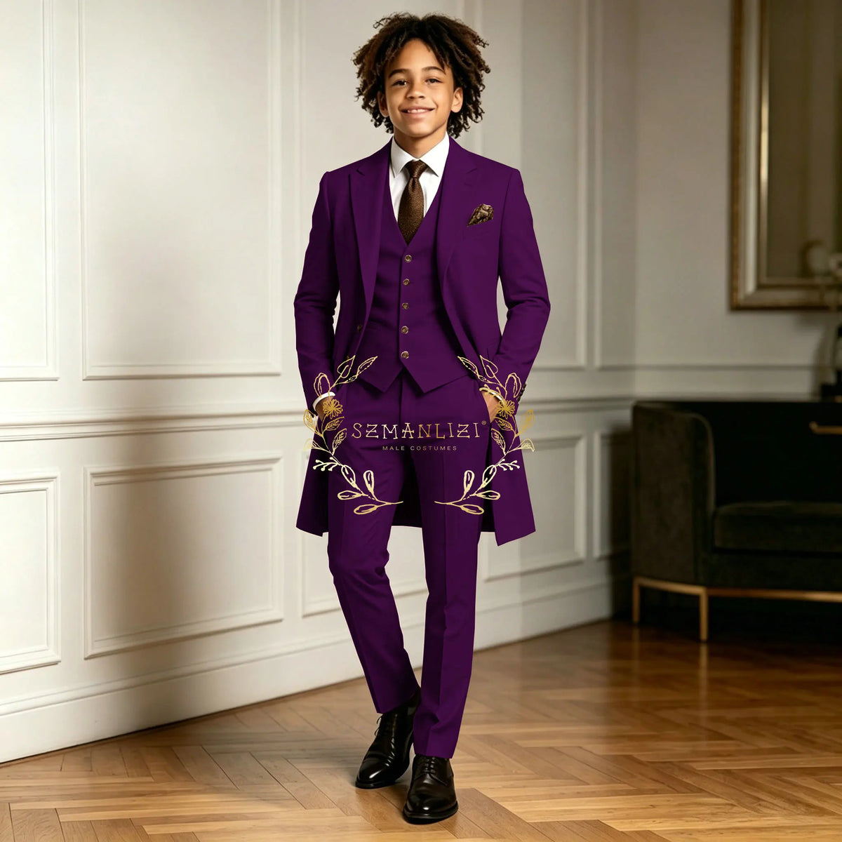 Premium Light Green Boys Formal Suit Sets 3 Pieces Long Jacket Vest Pants Occasion Wear For Wedding Party Banquet Performance