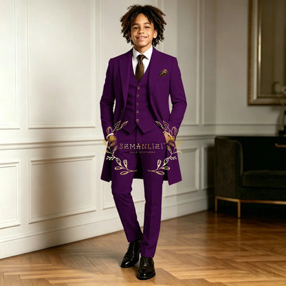 Premium Light Green Boys Formal Suit Sets 3 Pieces Long Jacket Vest Pants Occasion Wear For Wedding Party Banquet Performance