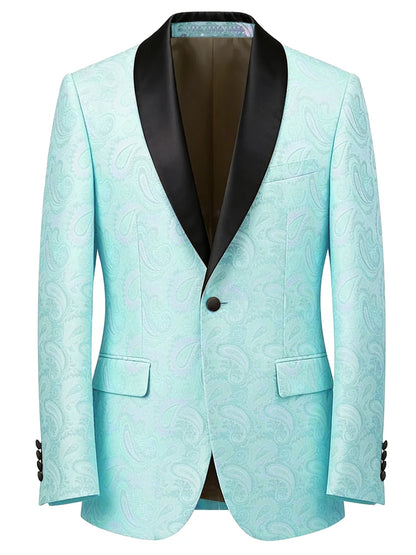 Men's Tuxedo Blazer Paisley Jacquard Shawl Lapel Single Button Slim Fit Jacket for Wedding Party Prom