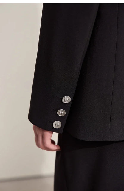 Minimalism Blazers For Women 2026 Autumn New Commuter V-neck Heart-shaped Buckle Shoulder-pad Professional Jackets 12453042