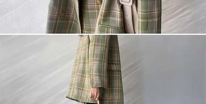 Spring Autumn 2024 British Style Women's Long Sleeve Loose Casual Plaid Jacket Elegant Outerwear Top Trendy Commute Wind