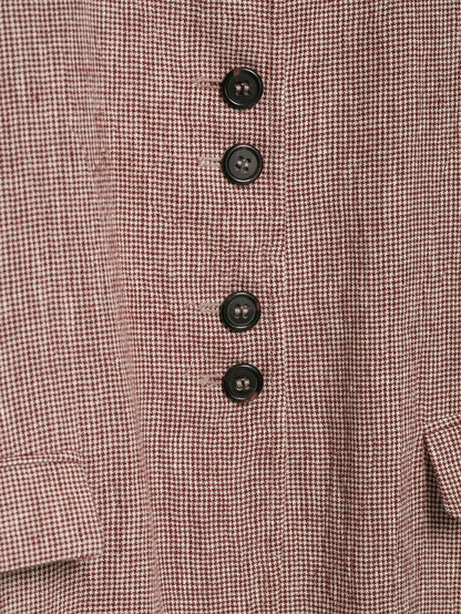 Casual Women Houndstooth Linen Blazer 2026 Spring Autumn Elegant Female Long Sleeves Lapel Collar Office Slim Suit Outerwear